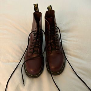 Dr. Martens Maroon Steel-Toe Combat Boots